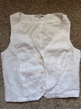 Madewell White Linen Button-Front Vest